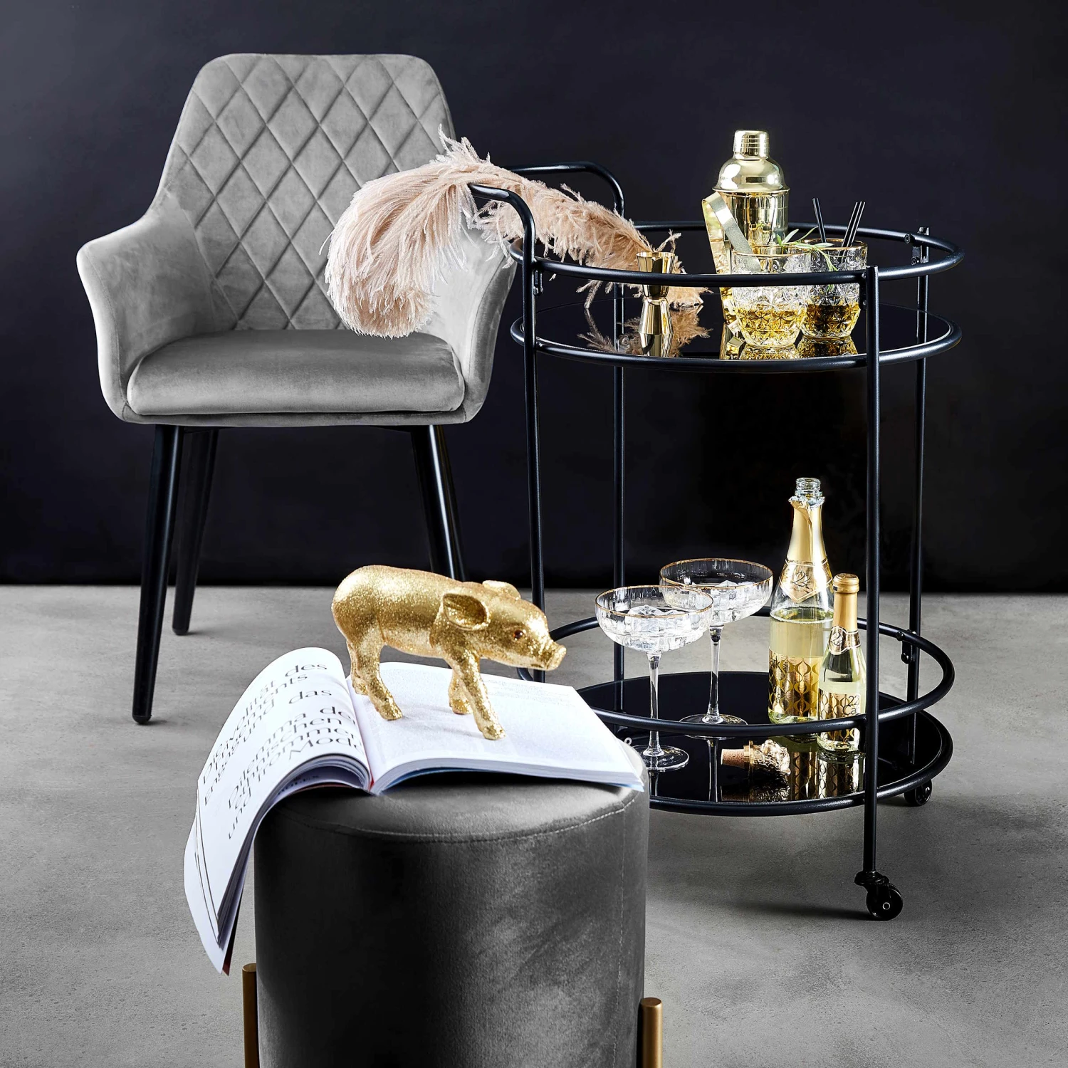 VELVET Stuhl Samt 2er-Set Grau 4 VELVET Stuhl Samt 2er-Set Grau – Bild 2